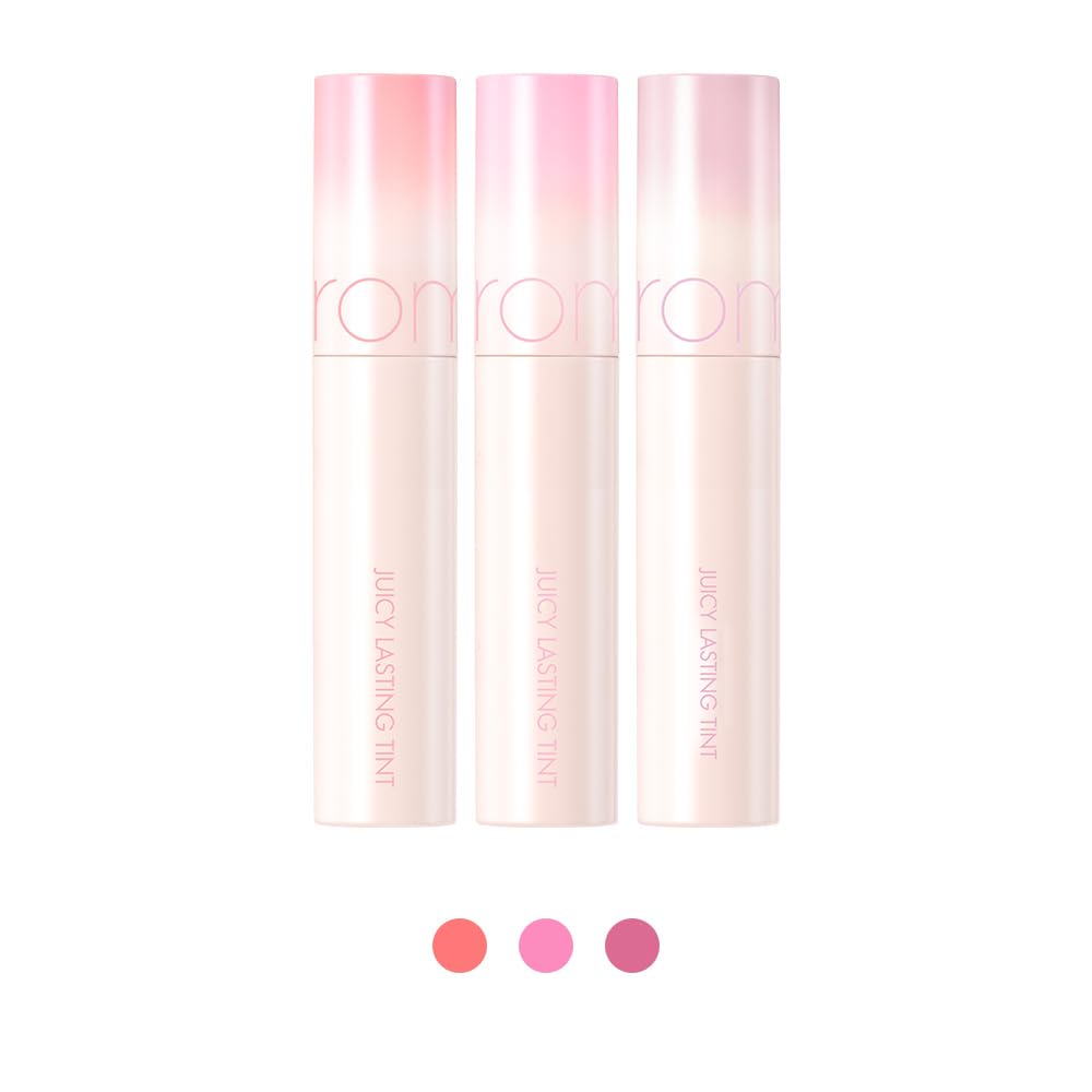rom&nd Juicy Lasting Tint Bare Apricot close-up swatch emphasizes portable 5.5g formula