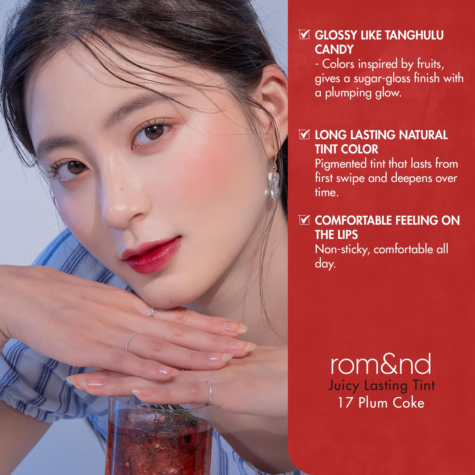 romnd Juicy Lasting Tint Plum Coke gradient look from sheer to bold