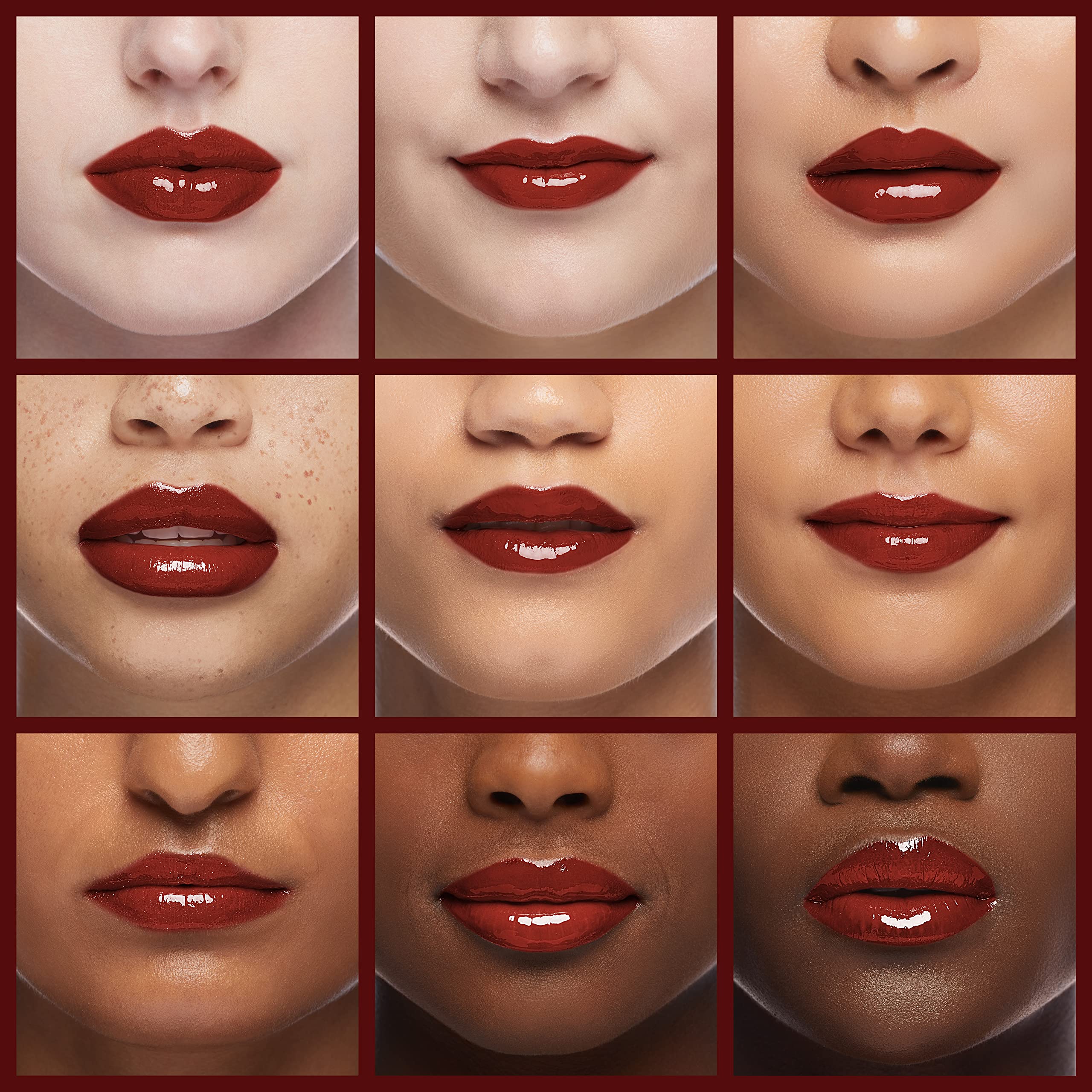 romnd massive lip oil closeup shows a glossy finish that enhances lips' appearance.