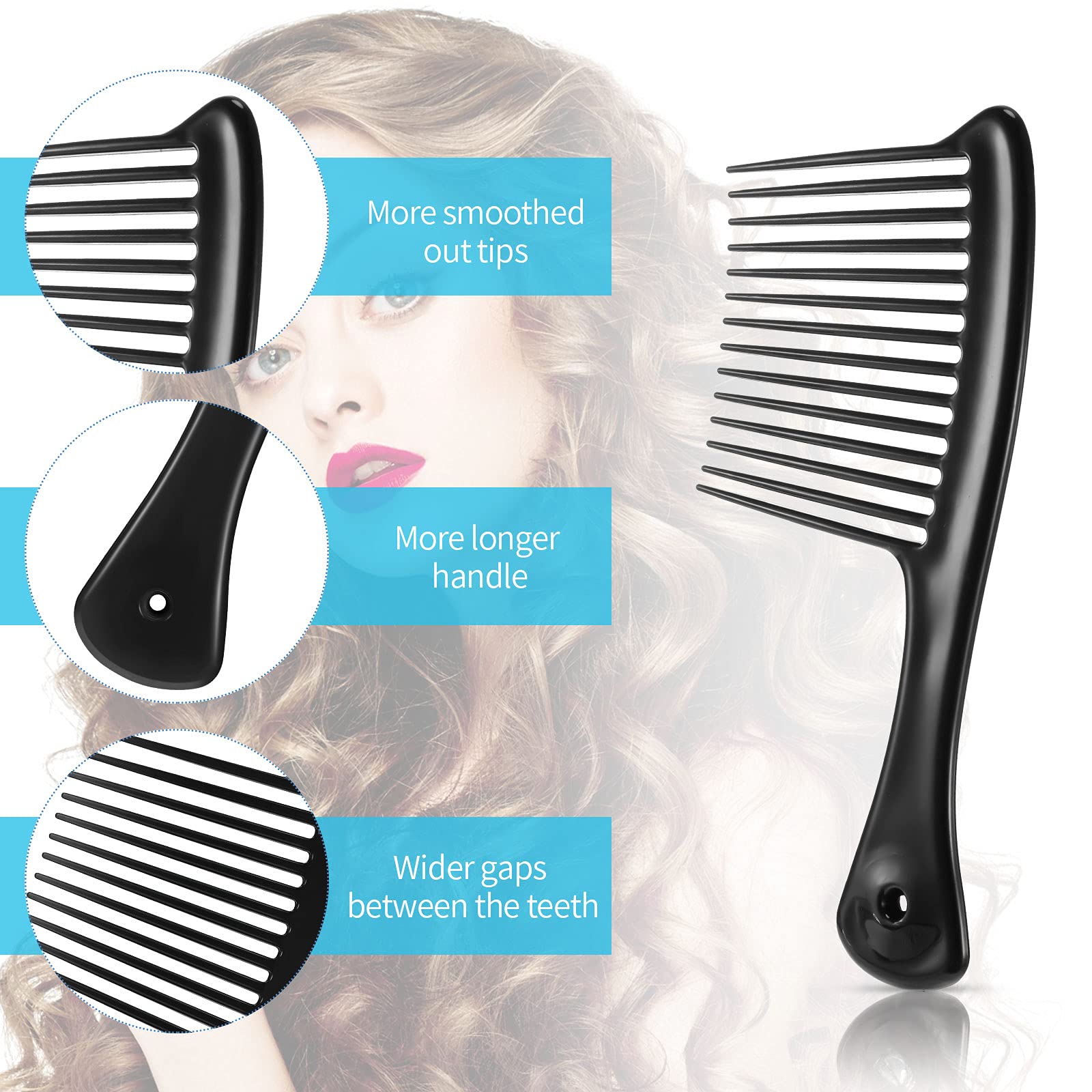 Romooa jumbo rake comb with grip detangles thick curls