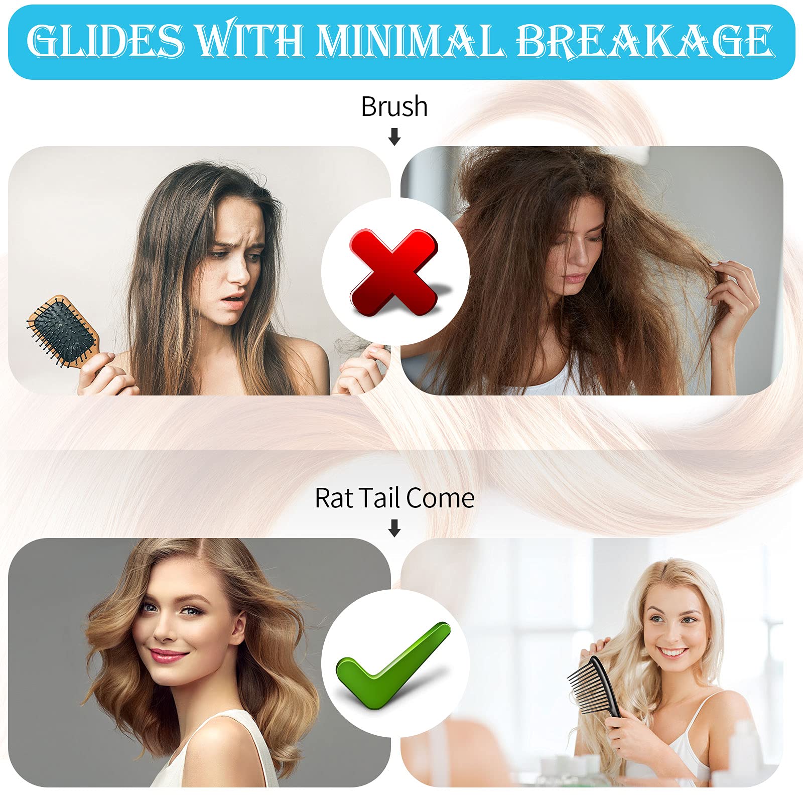 Romooa wide-tooth comb blue smooths wet hair detangling for curls