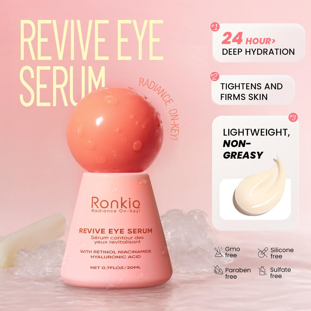 RONKIE dark circle reduction visual—potentially refreshed look with regular use around eyes