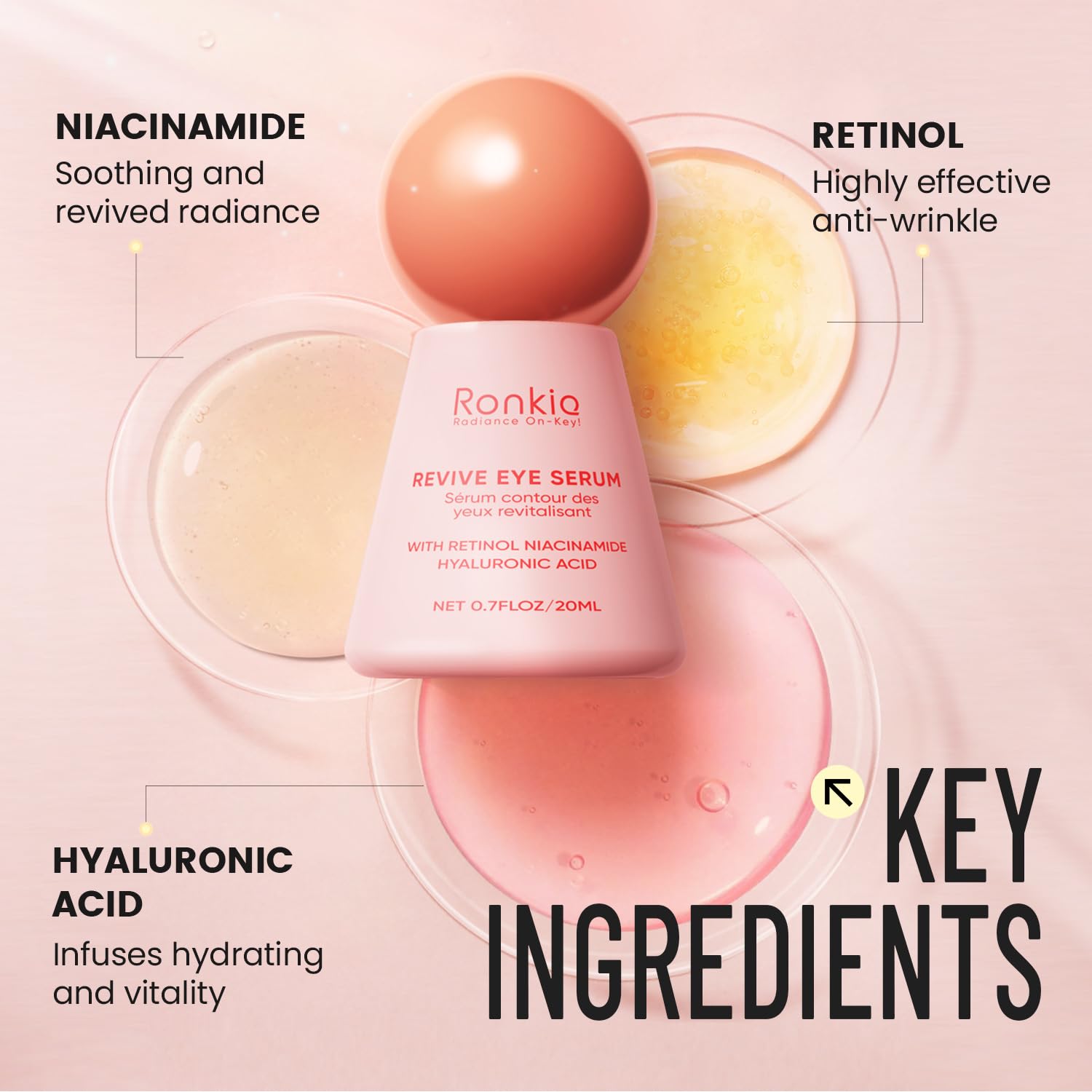 RONKIE eye cream closeup texture—silky and lightweight formula absorbing quickly