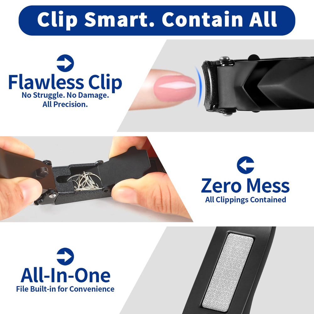 ROOOG No Mess Nail Clippers with Catcher anti-slip handles provide comfortable use.
