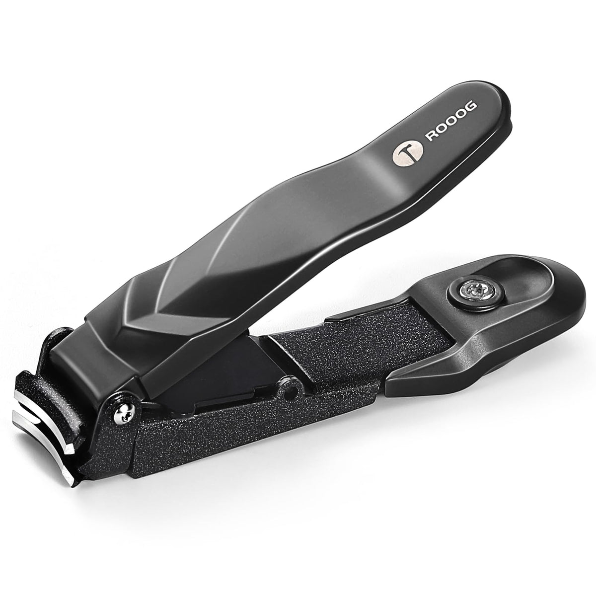 ROOOG No Mess Nail Clippers with Catcher overview showing mess-free trimming.