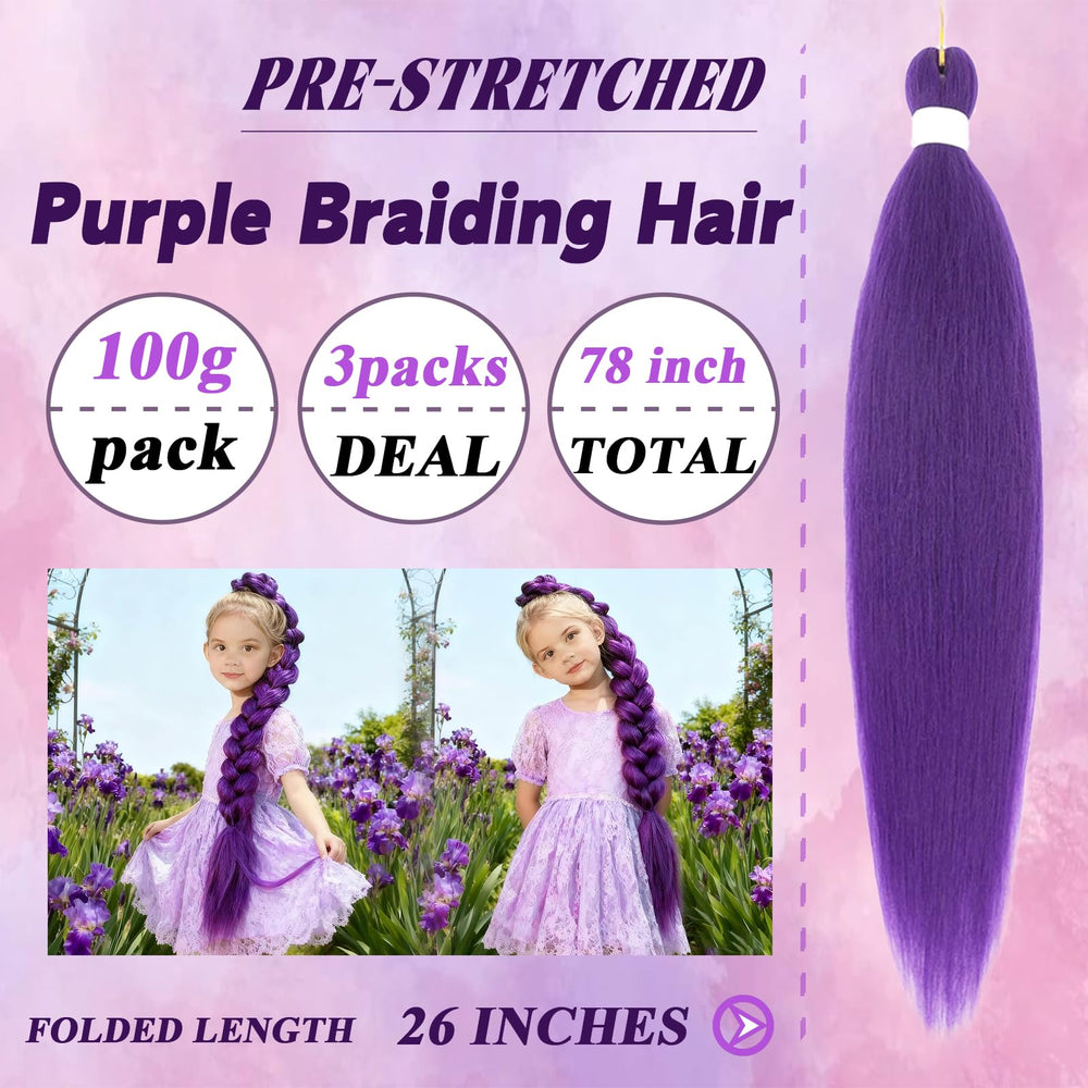 Rootoo purple braiding hair 3-pack packaging offers versatile cosplay options