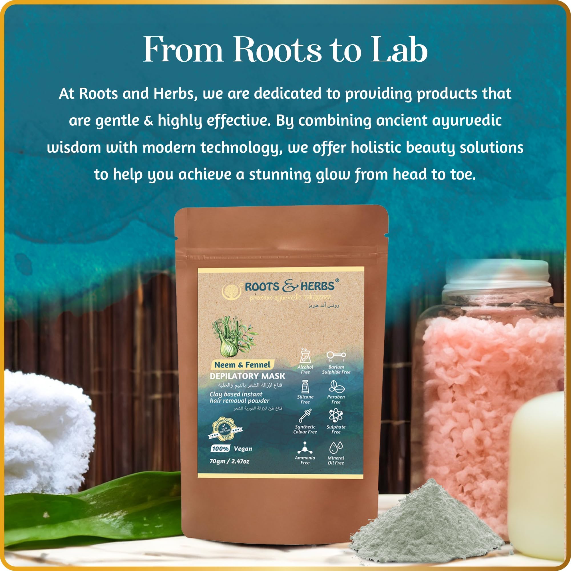 Roots and Herbs dermatologist-tested formula with no irritation note