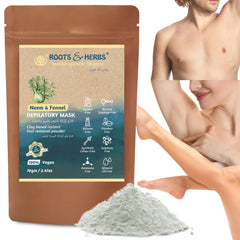 Roots and Herbs neem-fennel hair removal powder jar for gentle depilation