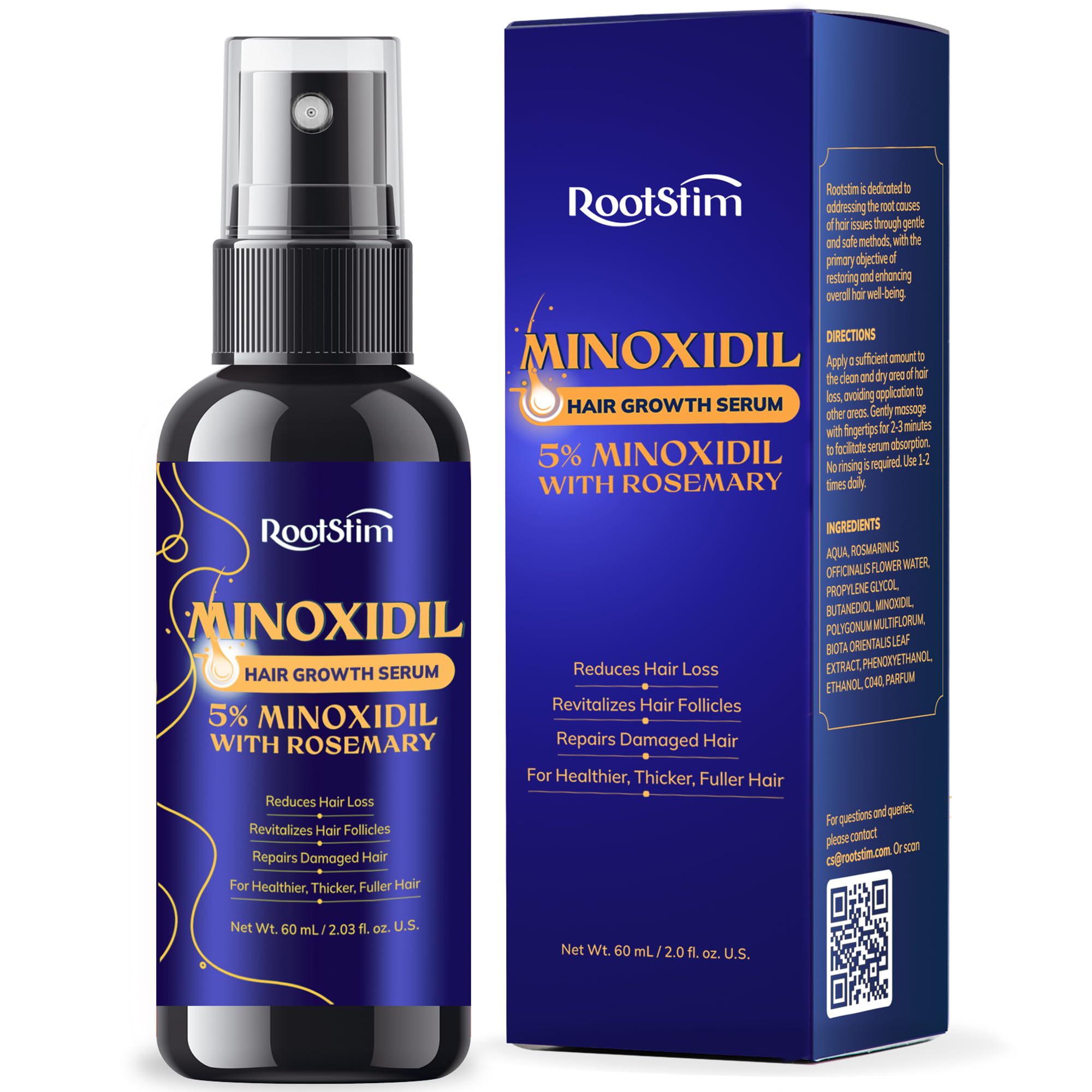 RootStim 5% Minoxidil bottle highlights potent formula for fuller hair growth