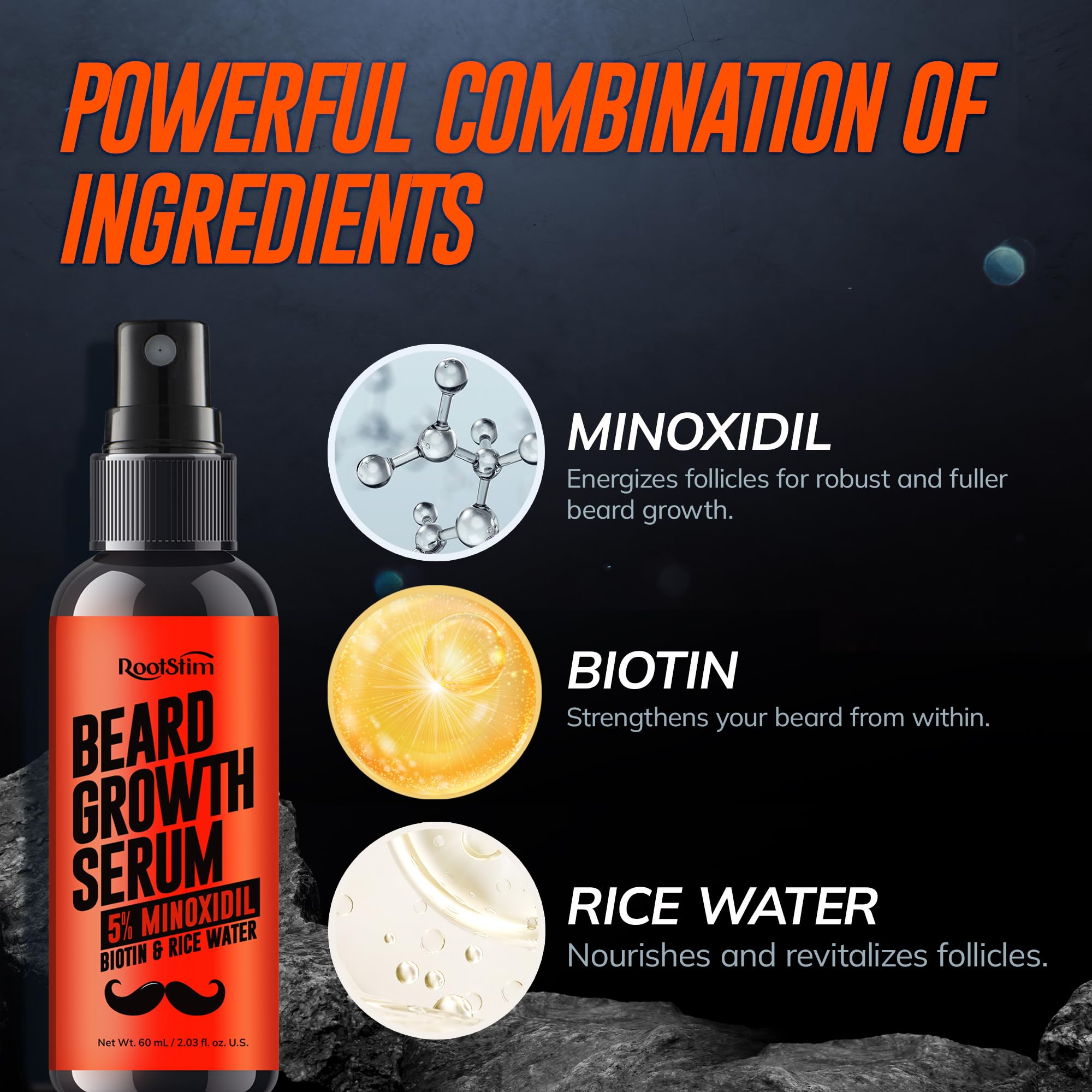 RootStim application spray in motion with gentle massage for absorption and nourishment.