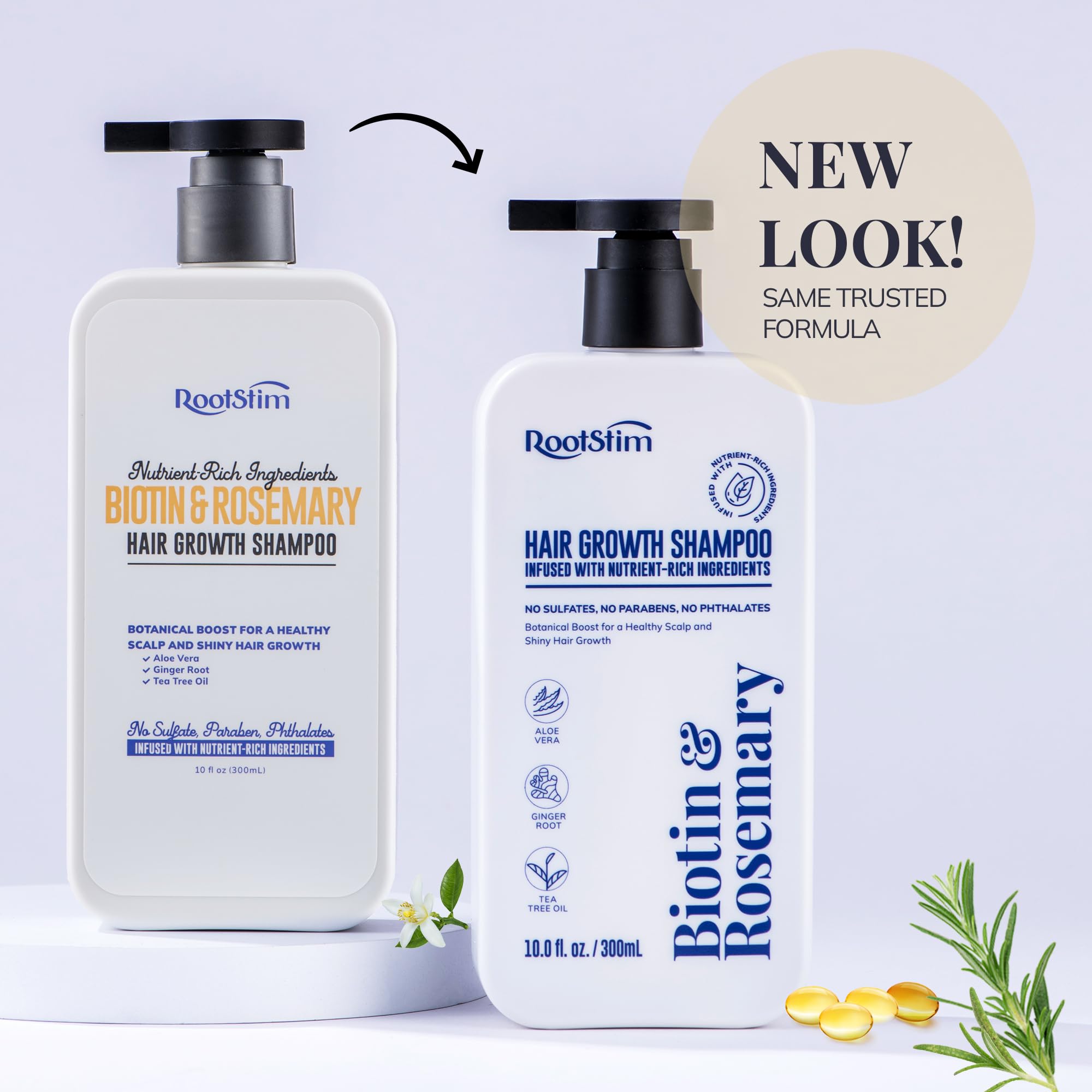 RootStim macro shot conveys eco-friendly, ingredient-led hair care experience.