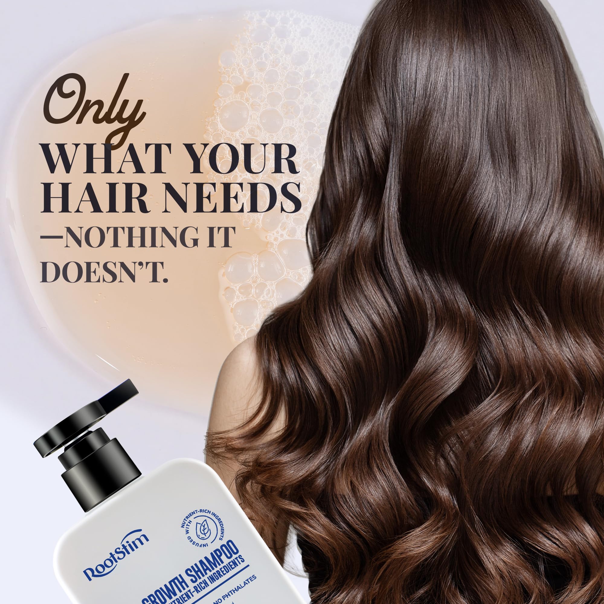 RootStim packaging with natural branding communicates clean, hair-friendly ingredients.
