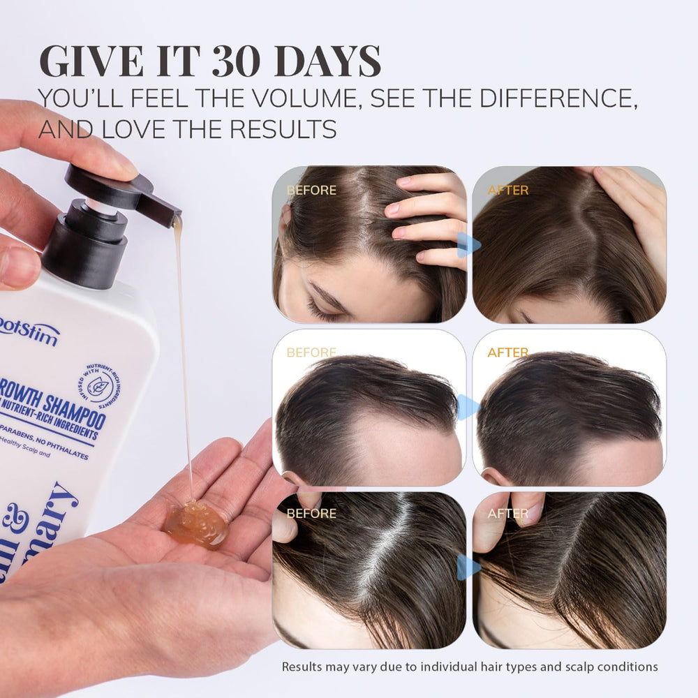 RootStim close-up on roots shows strengthened hair and reduced breakage.