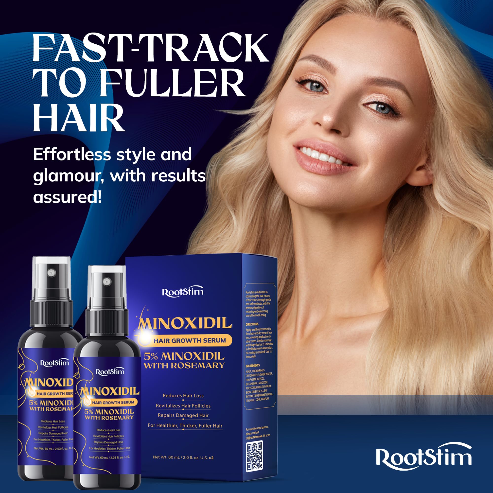 RootStim minoxidil application on dry hair for easy daily use.
