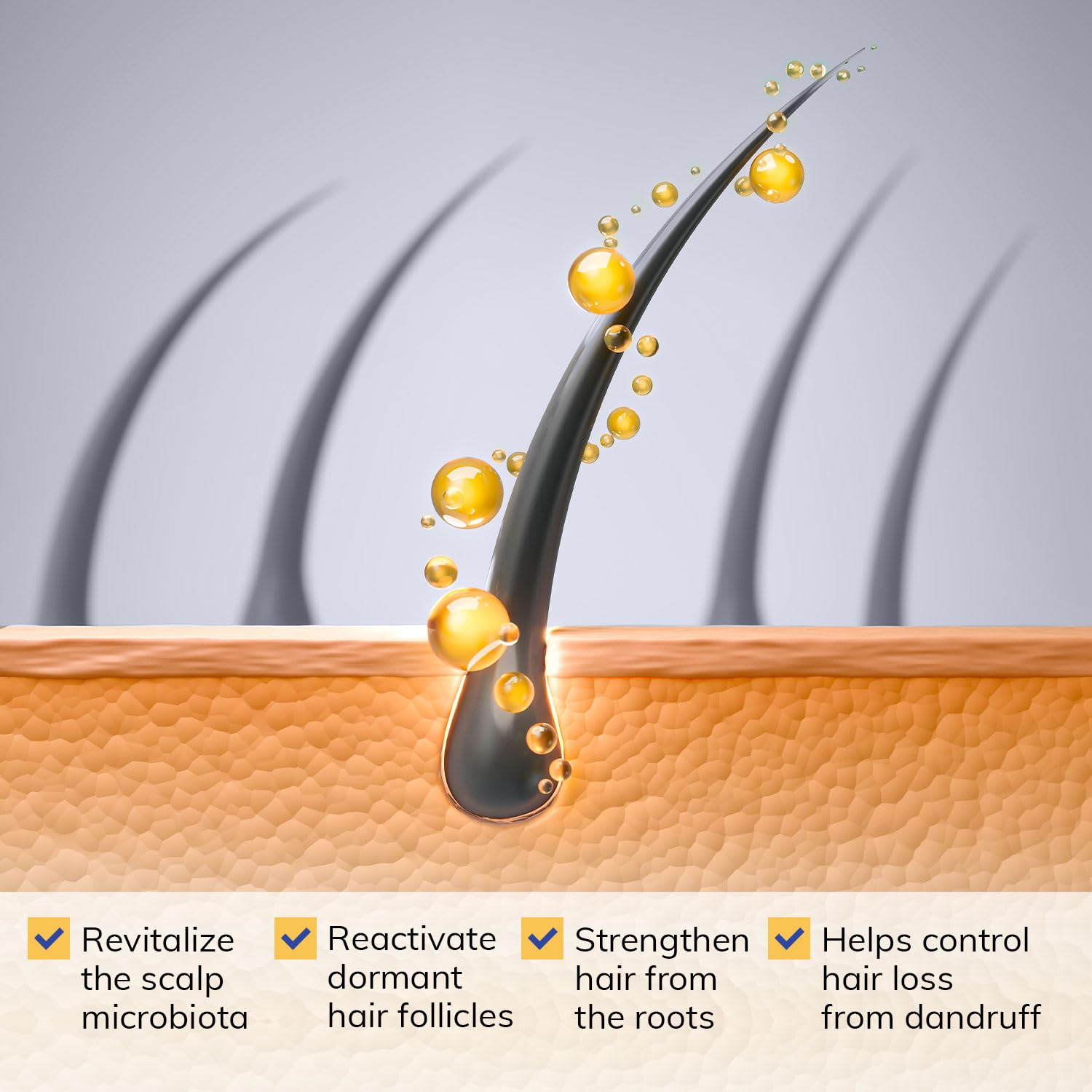 RootStim niacinamide and biotin strengthen hair while nourishing the scalp.