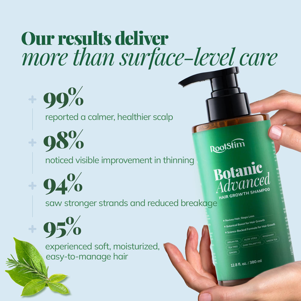 RootStim scalp-care massage image suggests a calming routine and comfort