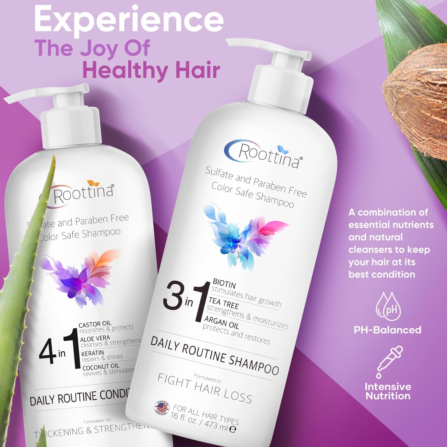 Roottina argan oil conditioner bottle delivers smoother, more manageable hair shine.