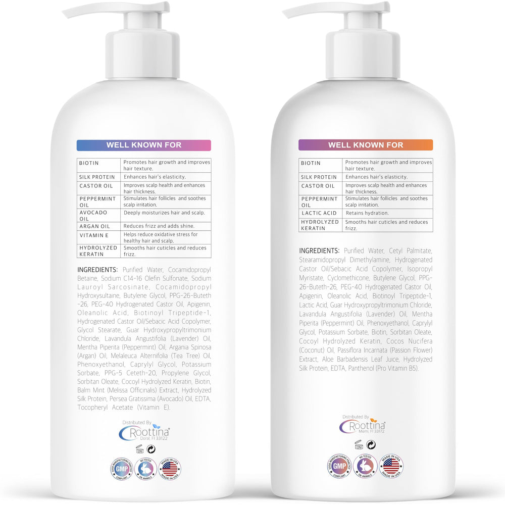 Roottina color-treated safe shampoo and conditioner ready for daily routine use.