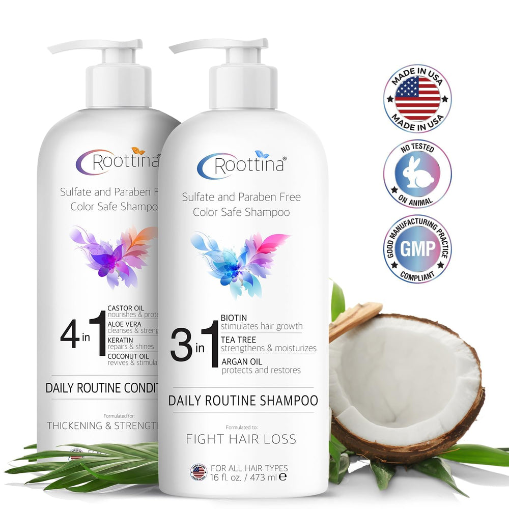 Roottina keratin coconut oil conditioner for stronger, silkier strands.