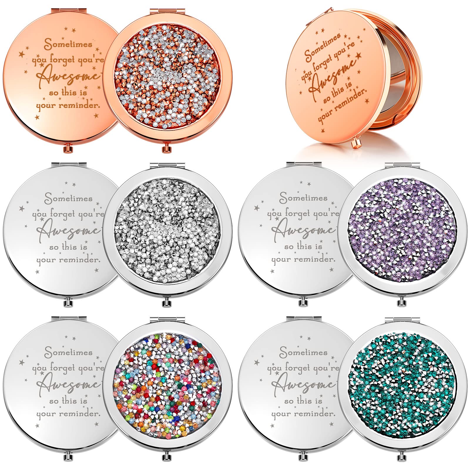 Roowest inspirational compact mirror with open button for easy on-the-go use.