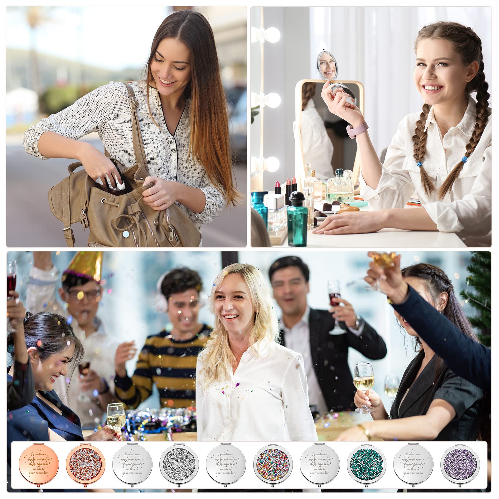 Roowest portable pocket mirror fits purses for quick touch-ups.