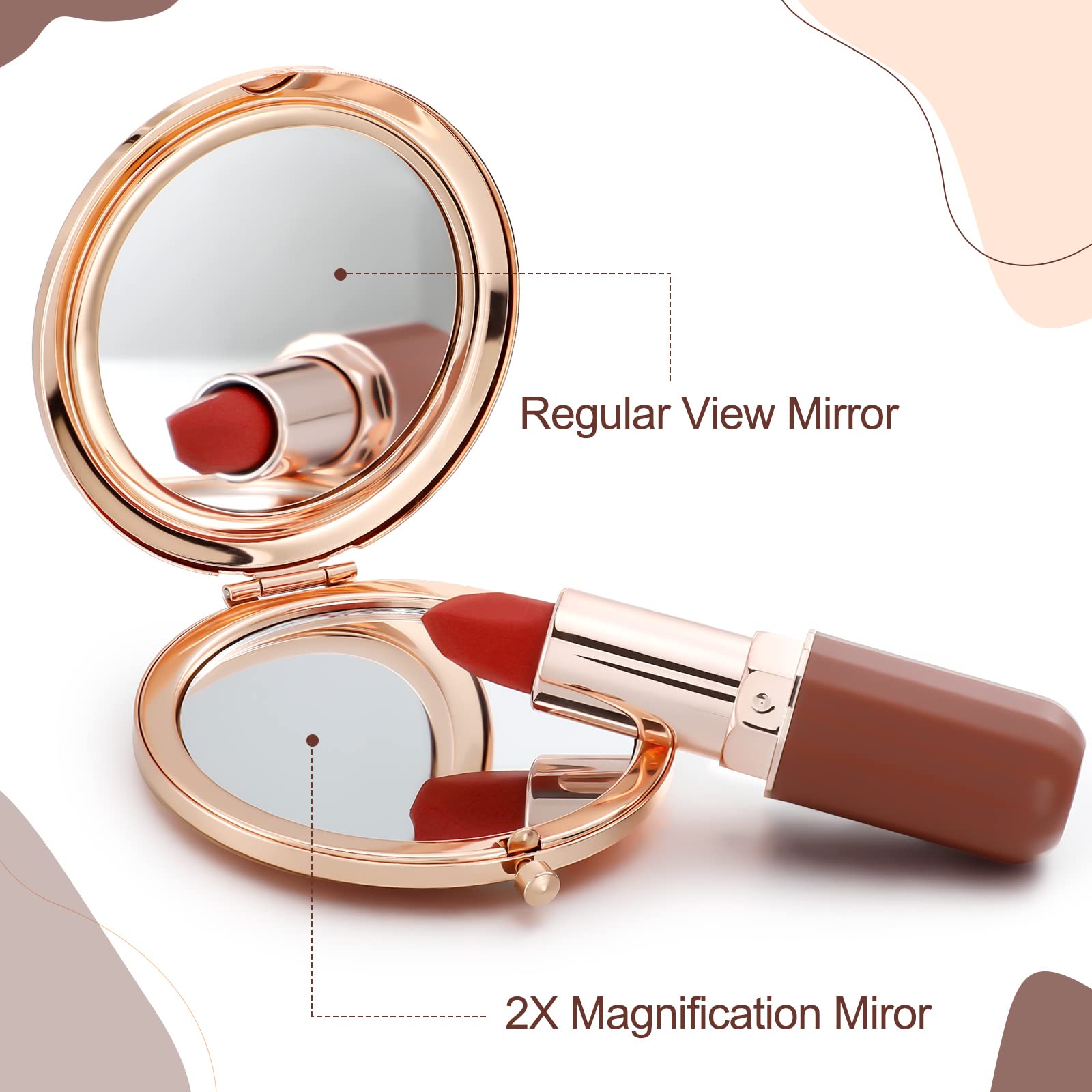 Roowest rose gold 2x magnification side helps precise eyeliner or brow touch-ups