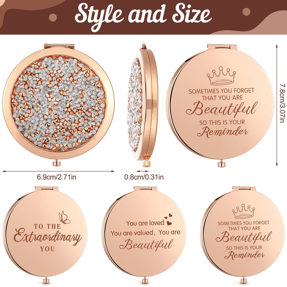 Roowest rose gold compact mirror back with engraved quote inspires confidence during routines