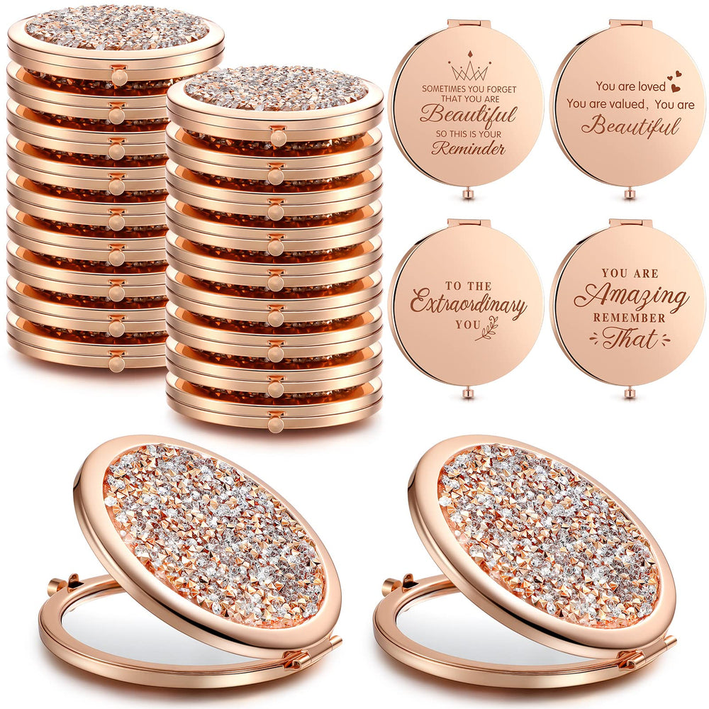 Roowest rose gold rhinestone compact mirror front sparkles for quick on-the-go makeup checks