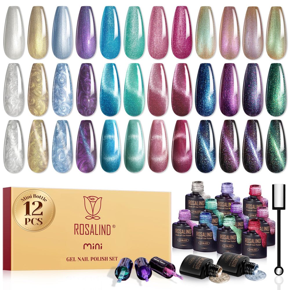 ROSALIND cat-eye gel nail polish collection with magnet for customizable color shifts.