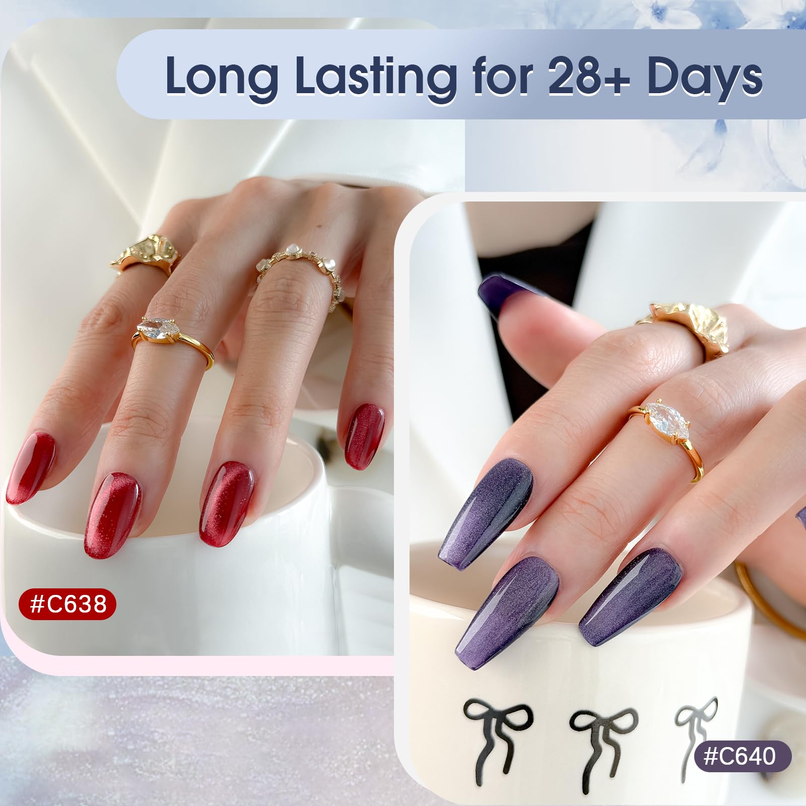 ROSALIND magnet set showing sparkle in low light for gemstone-like nails.