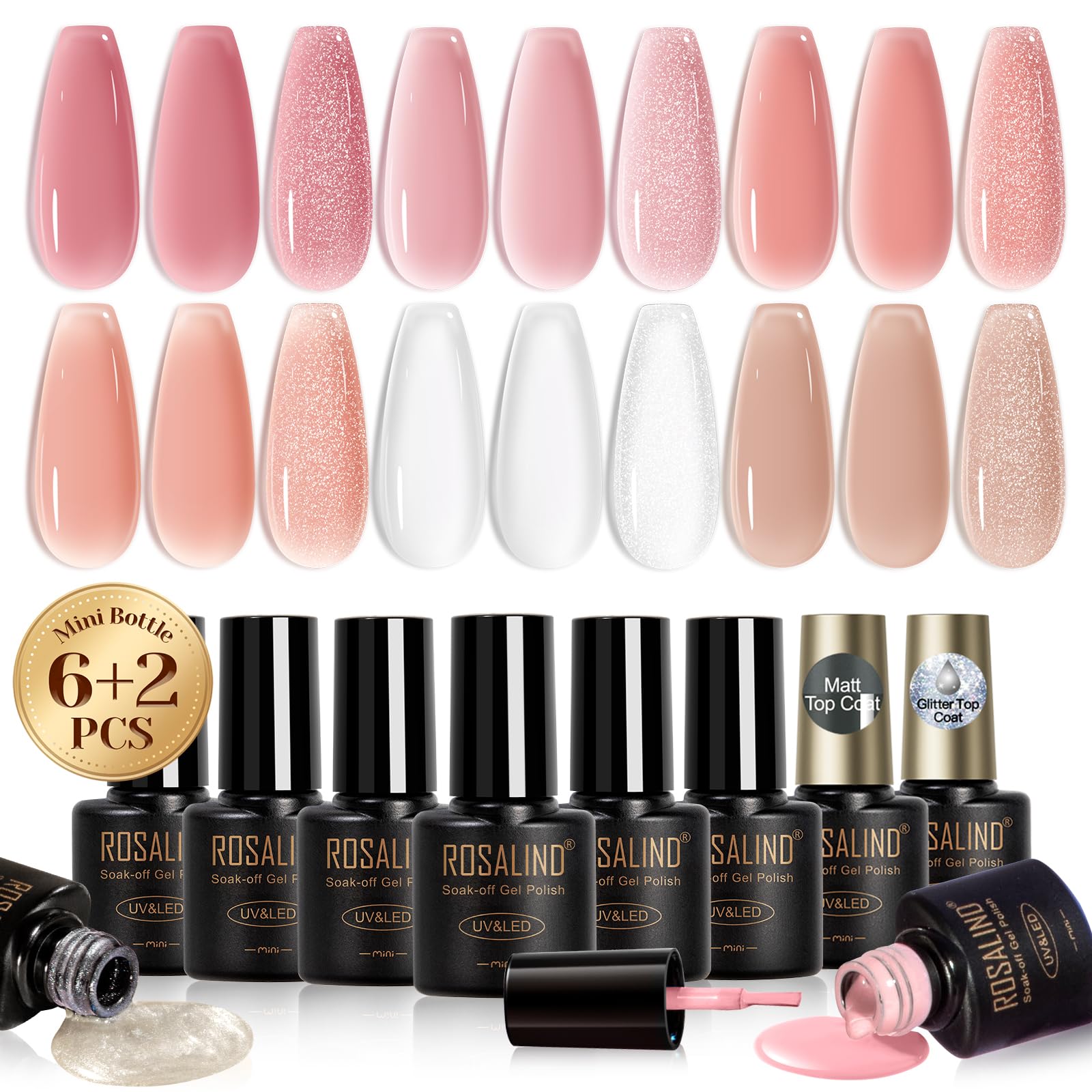 ROSALIND jelly gel polish set with nude jelly colors for natural-looking nails with soft sheer coverage