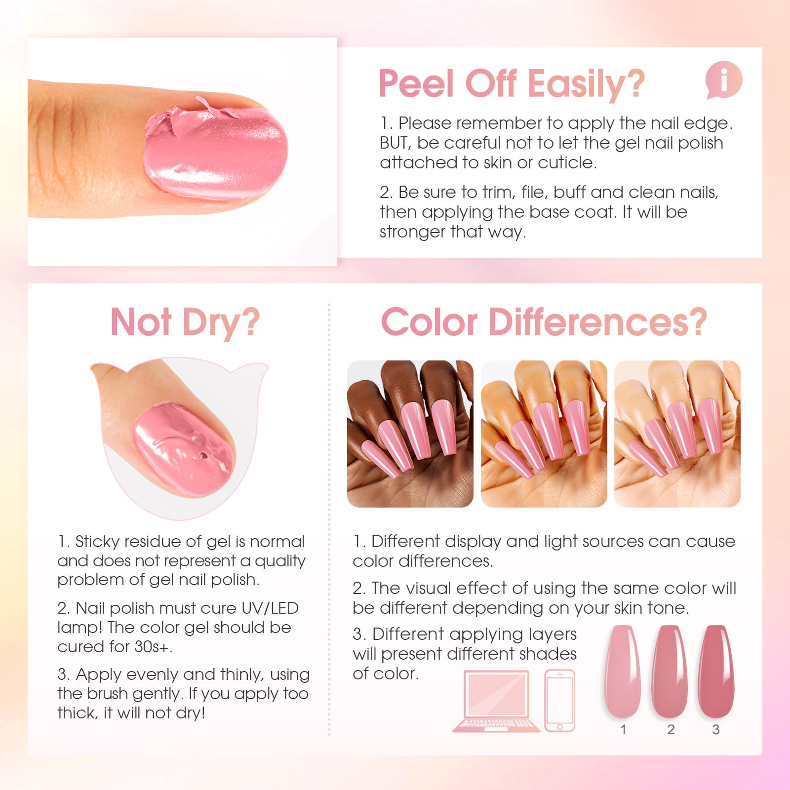 ROSALIND LED lamp curing step visuals for quick salon-quality results