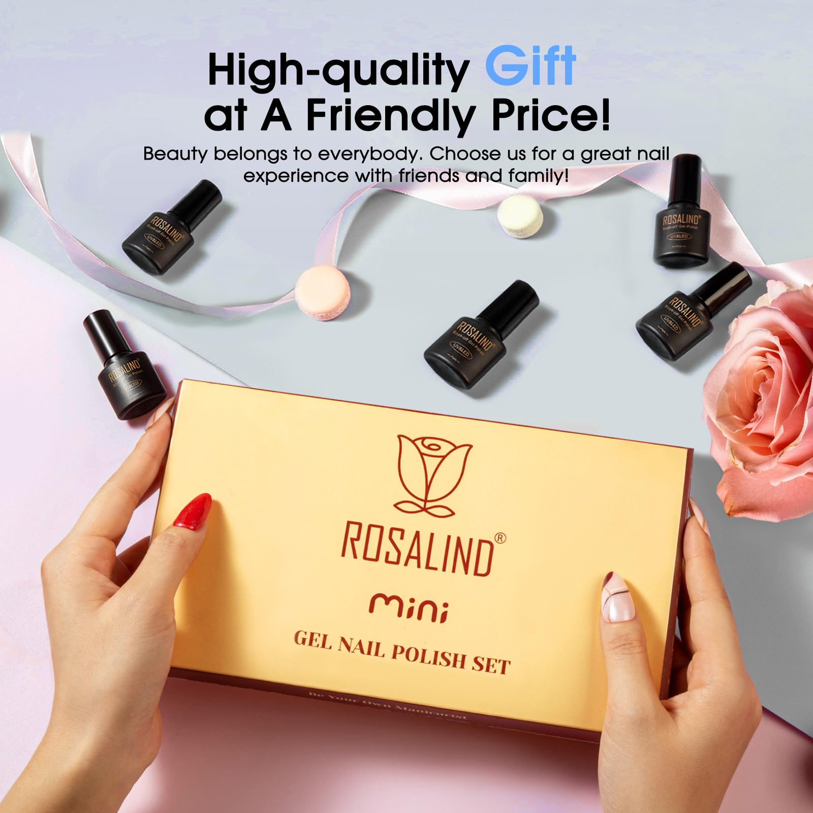 ROSALIND mini bottles detail emphasizes compact storage and travel-ready manicure options