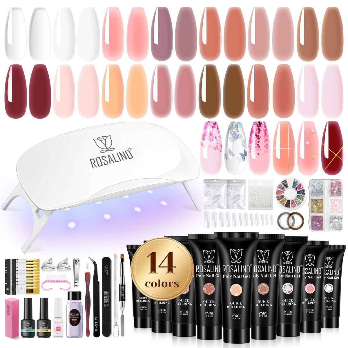 ROSALIND poly nail gel kit with 14 colors for at-home manicures