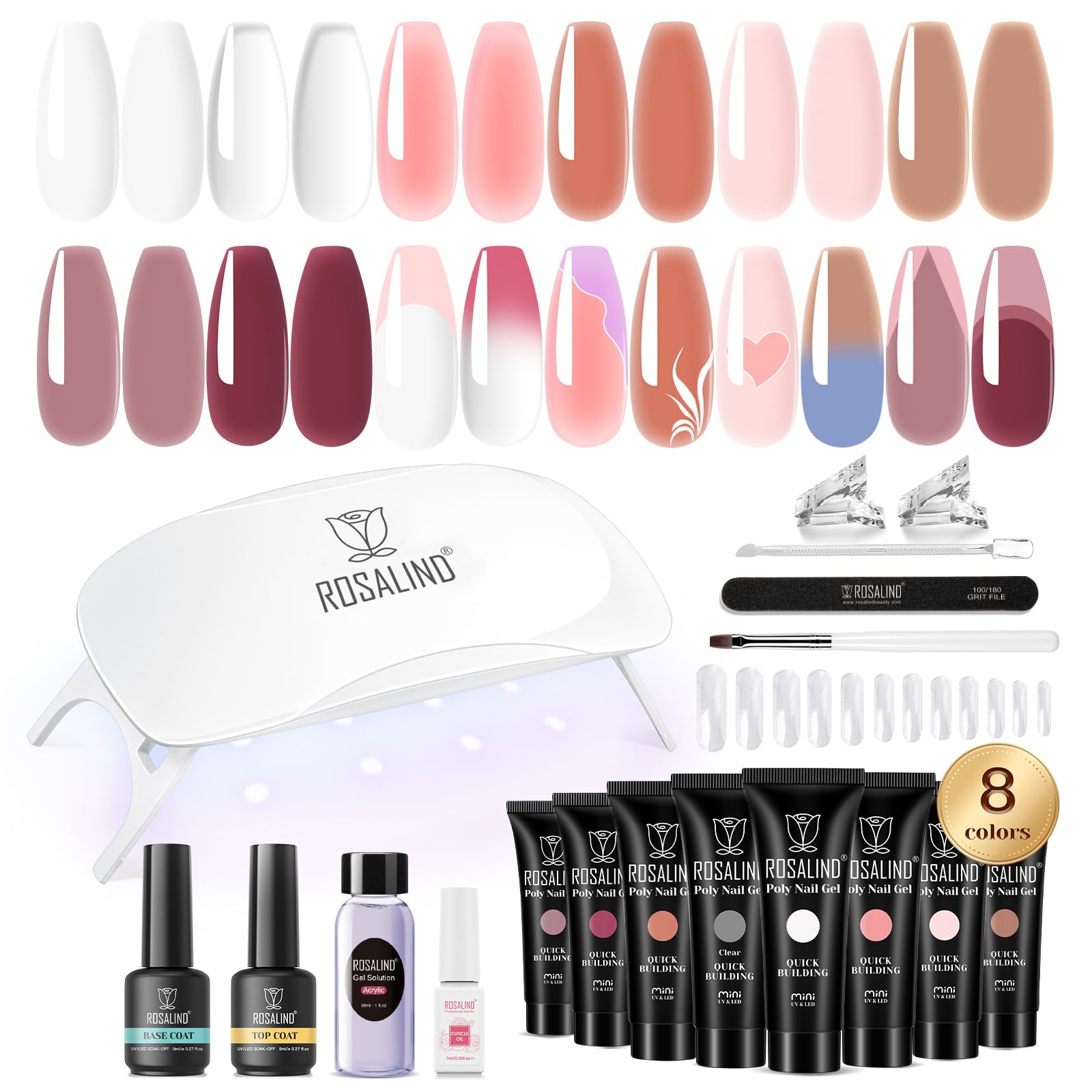 Rosalind Poly Nail Gel Kit eight-color palette enables versatile at-home manicures.