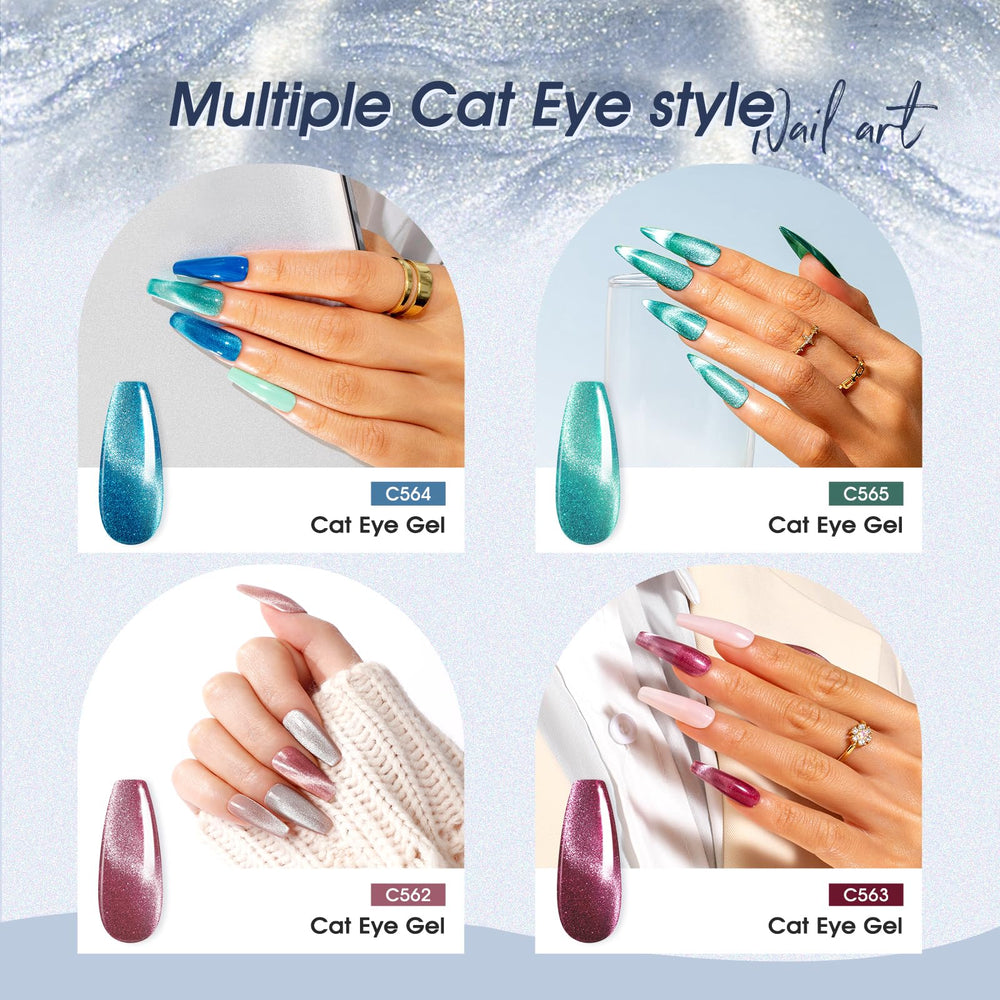 ROSALIND shell thread effect showcases metallic swirl on cat-eye nails.