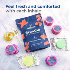 Rosca steamers under hot water release refreshing aroma for a calming shower.