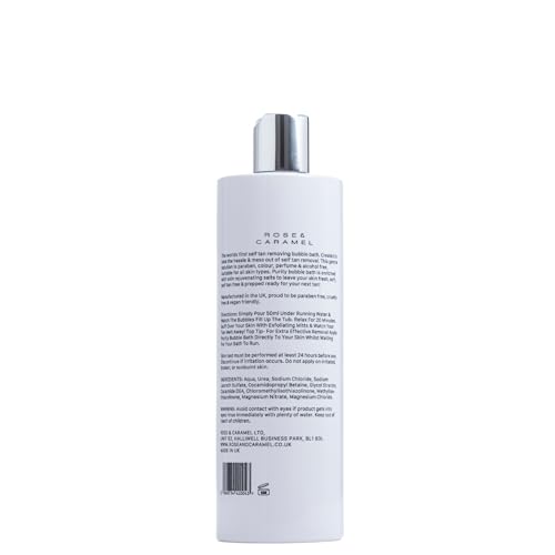 Rose & Caramel Purity Self Tan Removing Bubble Bath foamy bubbles enhance gentle tan removal