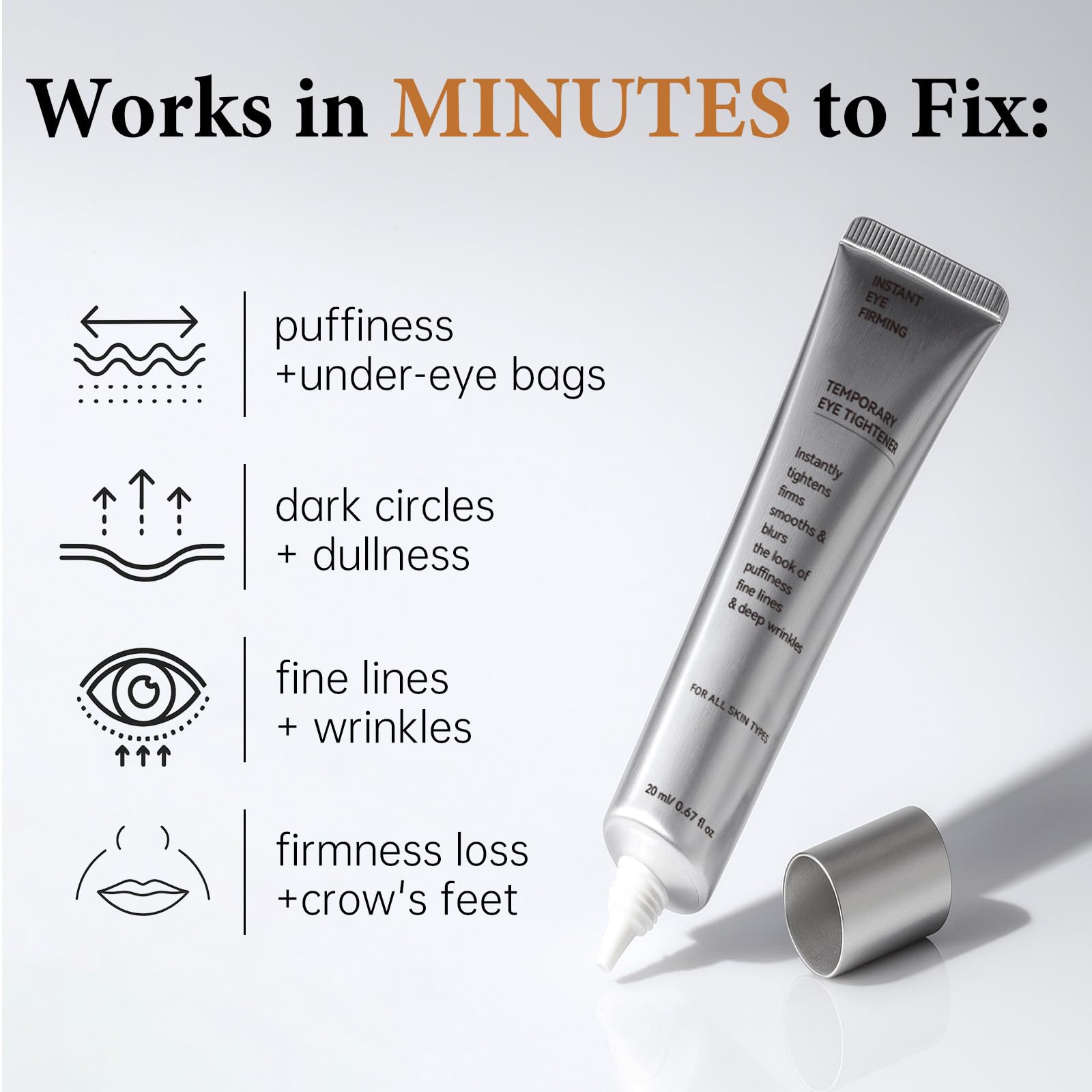 Roseblem Instant Eye Tightener under-eye area close-up demonstrates reduced puffiness potential.