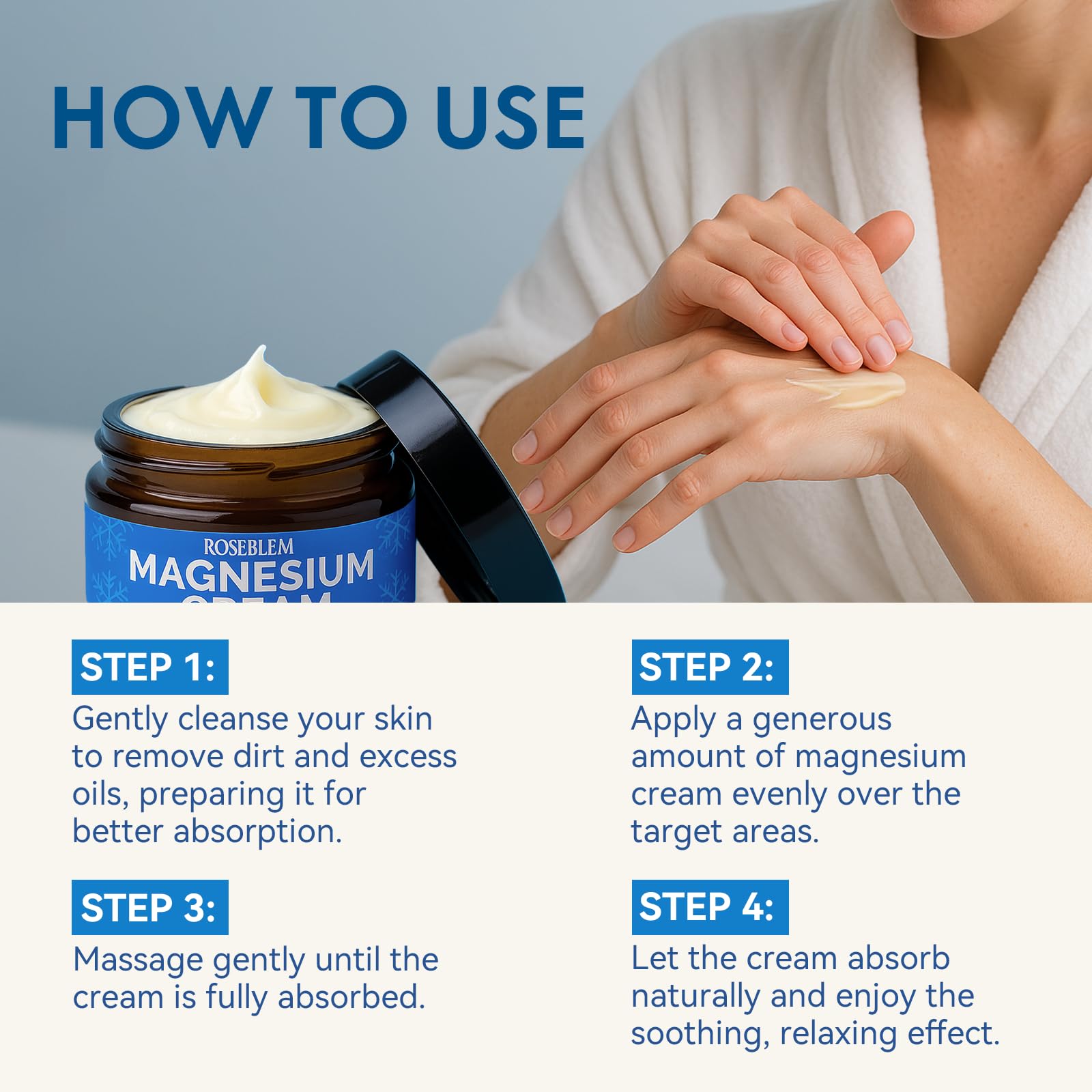 Roseblem magnesium cream with natural ingredients supports daily care and hydration.