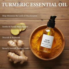 Roseblem turmeric oil application shows massage-ready texture for radiant skin.