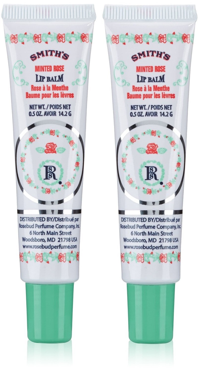 Rosebud Perfume Co. Minted Rose Lip Balm pack of 2 tubes provides light gloss and hydration.