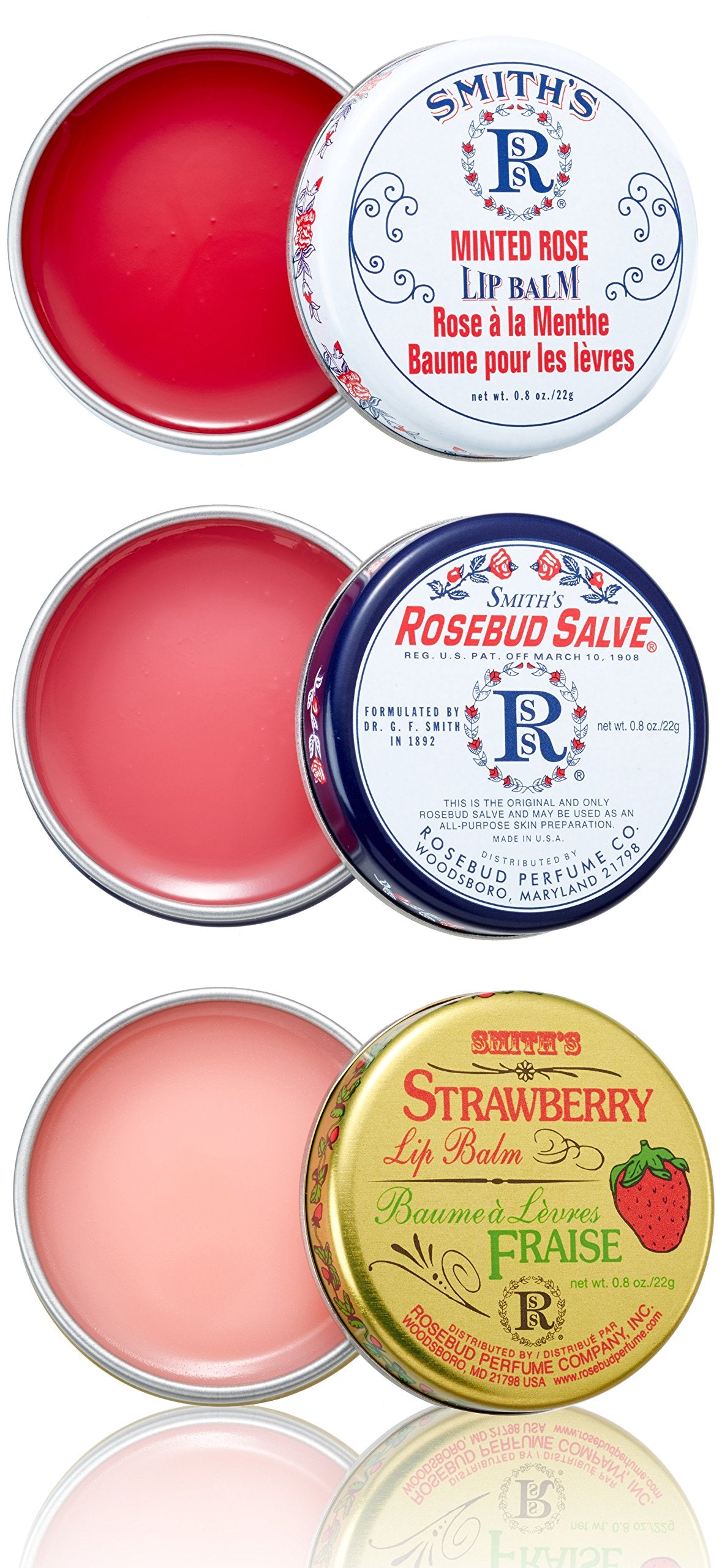 Rosebud Salve packaging highlights three lavish layers lip balm for on-the-go hydration.