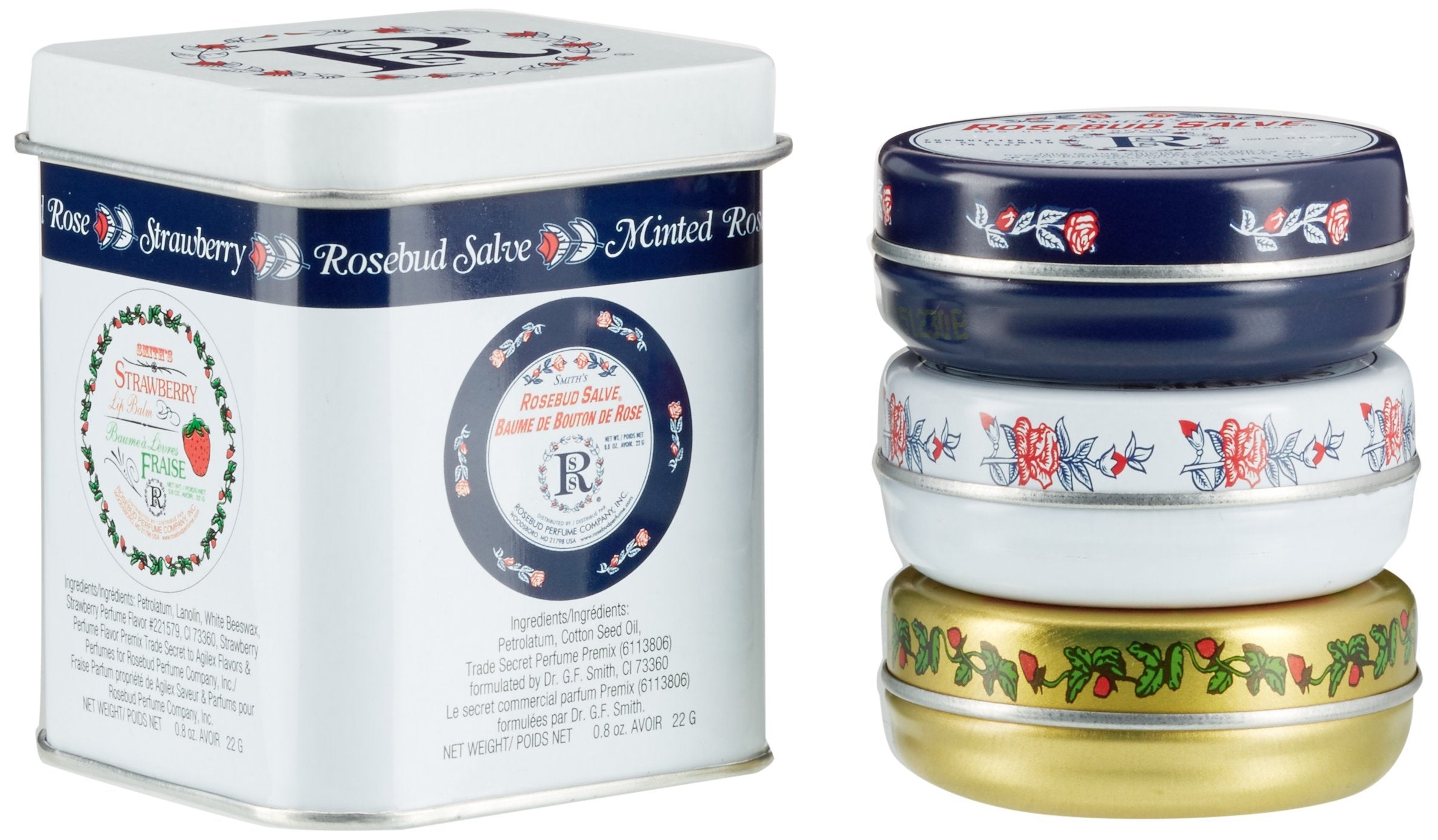 Rosebud Salve tube displayed with swirled cream texture.
