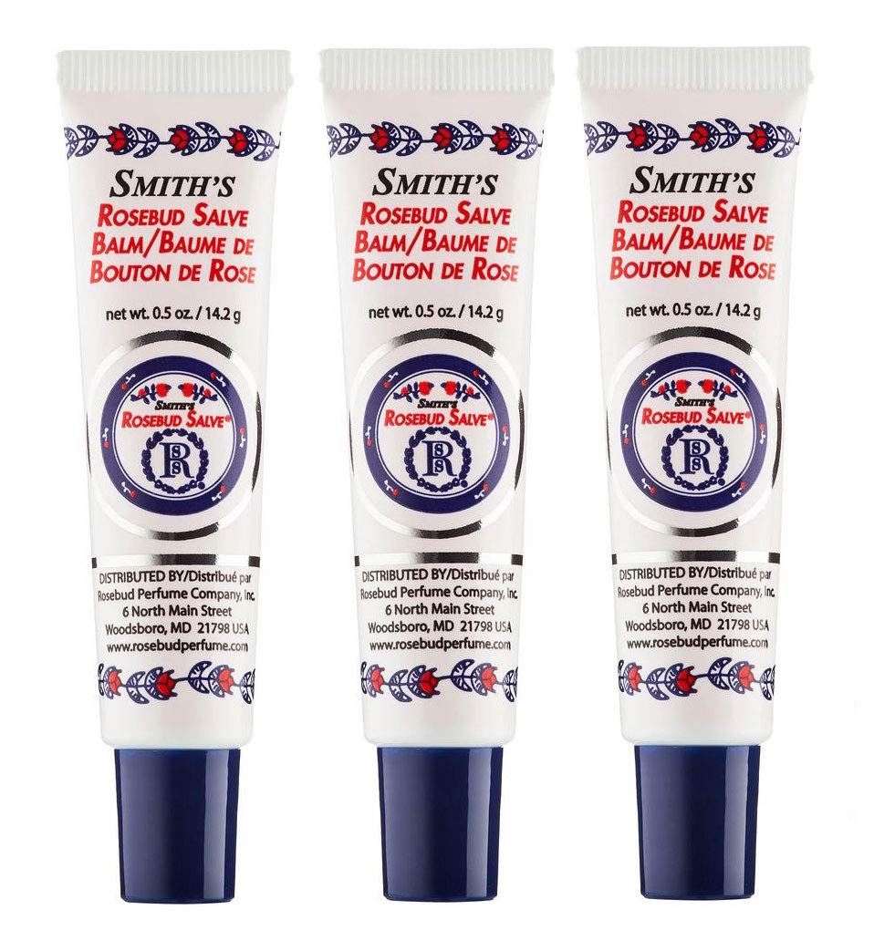 Rosebud Salve tube front view for lip moisturization