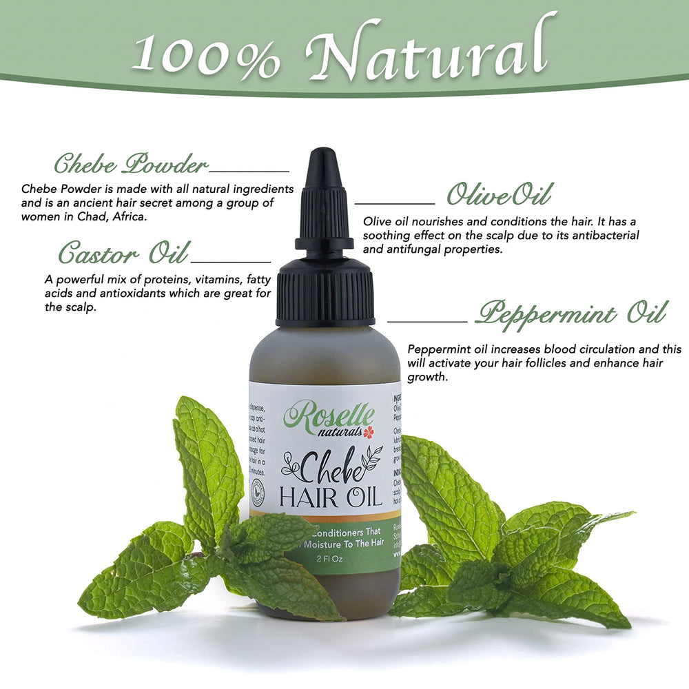 Roselle Naturals Chebe Oil daily-use scene conveys simple routine care