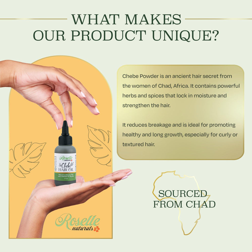 Roselle Naturals Chebe Oil drops indicate targeted scalp moisturizing action