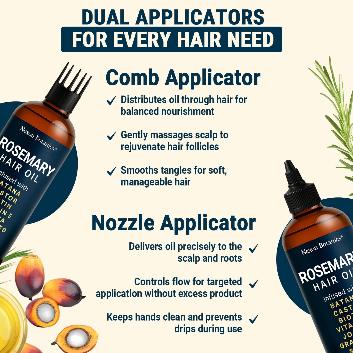 Nexon Botanics rosemary oil before-after illustrating hair fullness