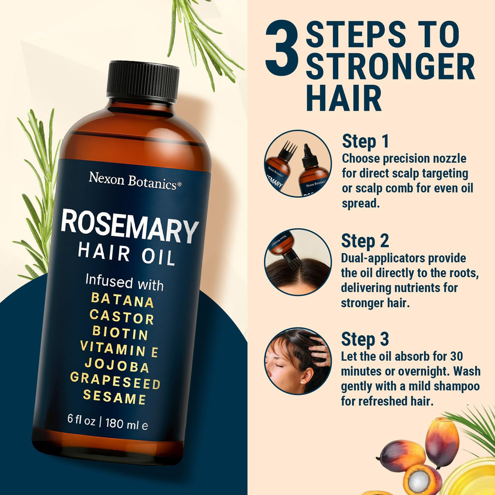 Nexon Botanics rosemary oil scalp application demonstrating soothing hydration
