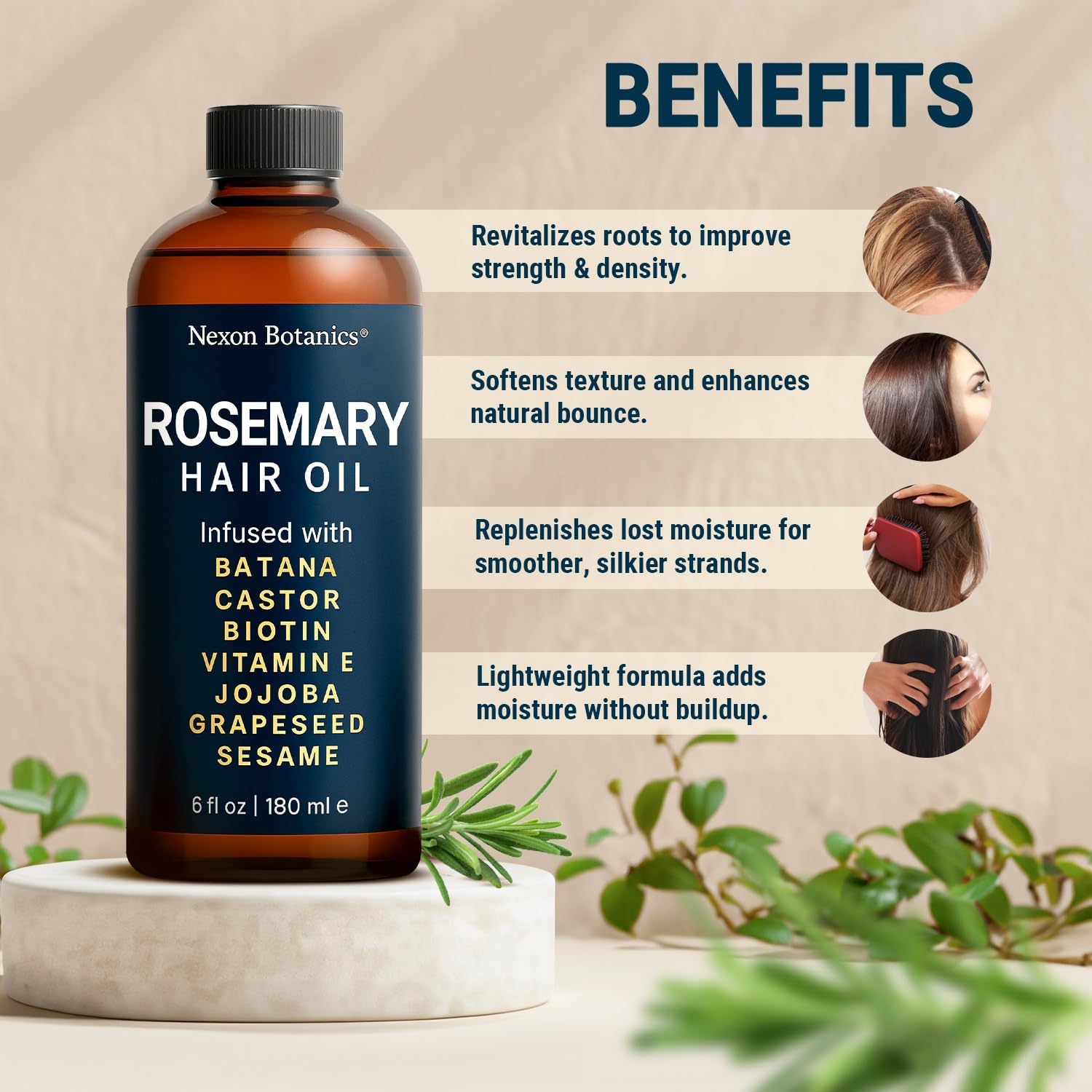 Nexon Botanics rosemary oil lightweight texture displaying non-greasy feel